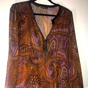 Brown multicolor sheer blouse